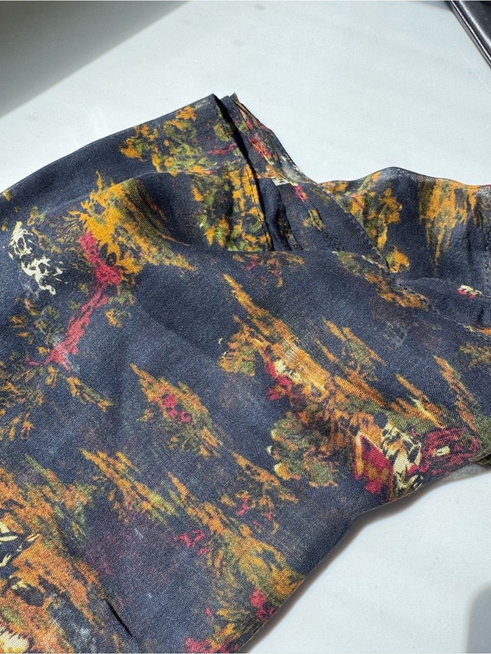 Patricia Nash Black Scarf with Mustard, Olive & Red horse Print - Picture 3 of 3